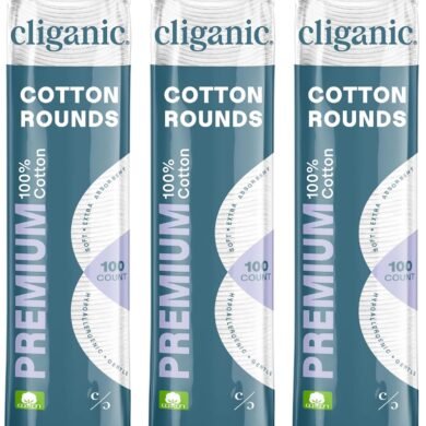 Cliganic Premium Cotton Rounds for Face (300 Count) - Makeup Remover Pads, Hypoallergenic, Lint-Free | 100% Pure Cotton