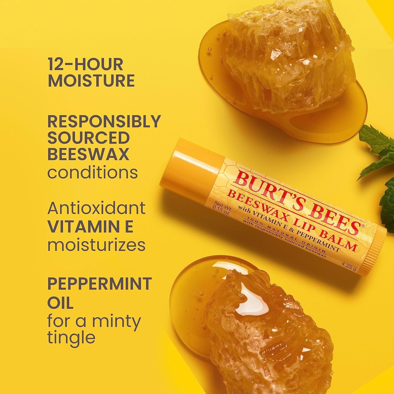 Burt's Bees Lip Balm - Original Beeswax, Lip Moisturizer With Responsibly Sourced Beeswax, Tint-Free, Natural Origin Conditioning Treatment, 4 Tubes, 0.15 oz. - Image 2
