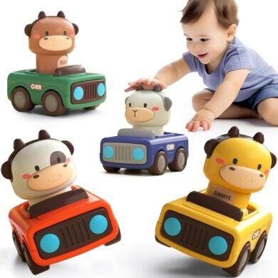 IPlay, iLearn Press to Go Car Toys for Toddlers 1-3, Baby Animal Racing Cars, Infant Play Vehicle Set, Baby Push Go Friction Car Toys for 6-9-12-18 Months, 1st Birthday Gifts for 1-2 Years Old Boys