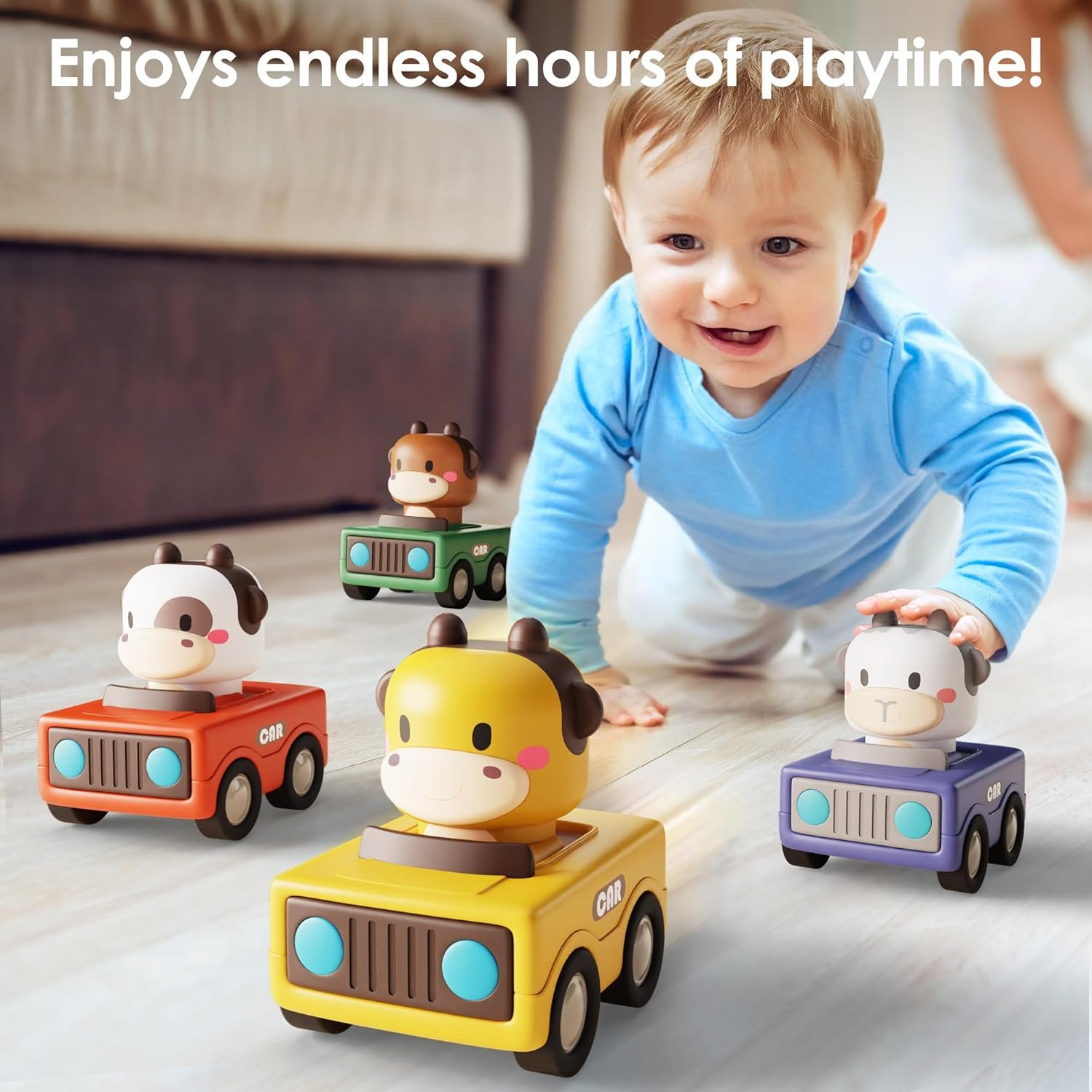 IPlay, iLearn Press to Go Car Toys for Toddlers 1-3, Baby Animal Racing Cars, Infant Play Vehicle Set, Baby Push Go Friction Car Toys for 6-9-12-18 Months, 1st Birthday Gifts for 1-2 Years Old Boys - Image 5