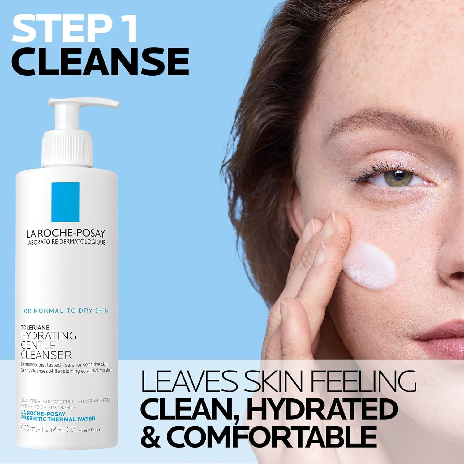 La Roche-Posay Toleriane Hydrating Gentle Face Cleanser, Hydrating Facial Cleanser With Niacinamide + Ceramides, Daily Face Wash For Dry Skin To Normal Skin, Sensitive Skin Tested, Fragrance Free - Image 2