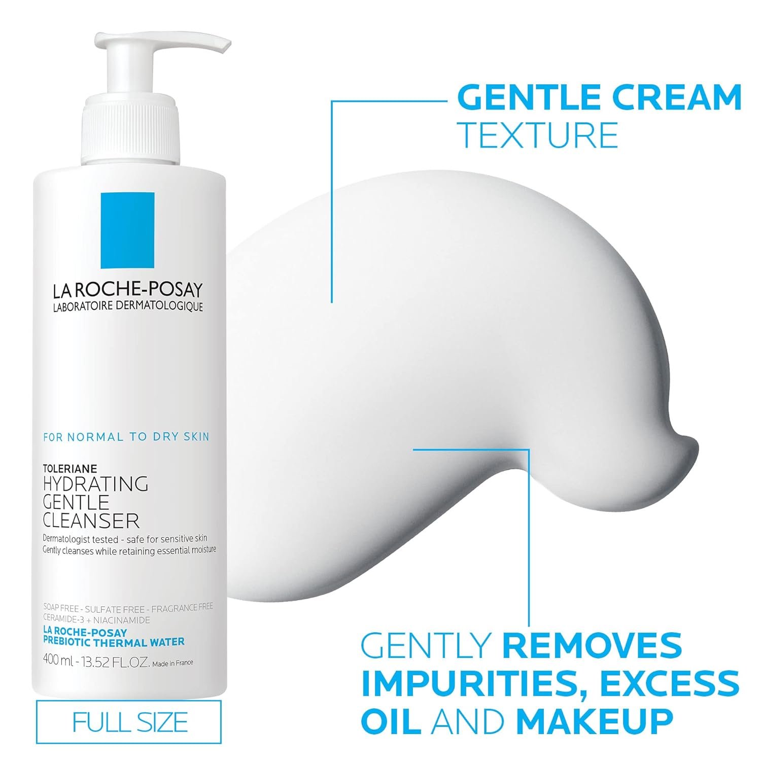 La Roche-Posay Toleriane Hydrating Gentle Face Cleanser, Hydrating Facial Cleanser With Niacinamide + Ceramides, Daily Face Wash For Dry Skin To Normal Skin, Sensitive Skin Tested, Fragrance Free - Image 5