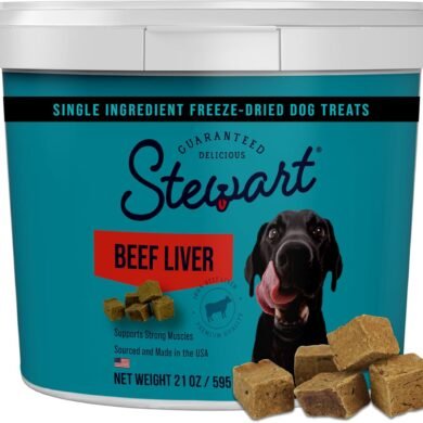 Stewart 100% Beef Liver Dog Treats, 21 oz Tub, ~475 Pieces, Freeze Dried Raw, 50% Protein, Single Ingredient Training Treats or Meal Topper, Grain Free, Gluten Free