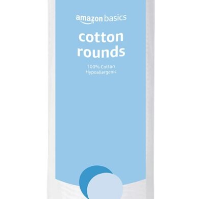 Basics Hypoallergenic 100% Cotton Rounds for Makeup Removal and Skincare, 100 Count, 1 Pack