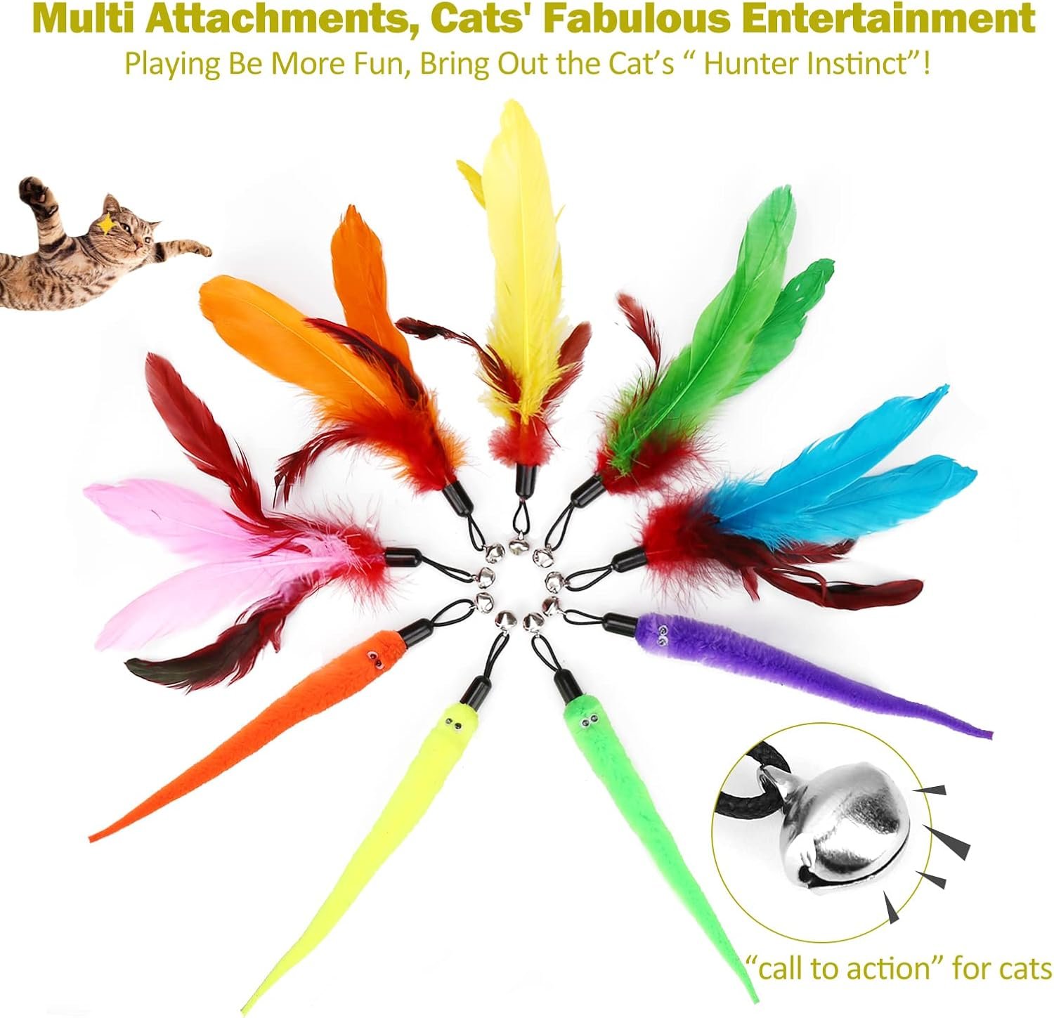 Cat Toys for Indoor Cats, Interactive Cat Toy 2PCS Retractable Wand Toy and 9PCS Cat Feather Toys Refills, Funny Kitten Toys Cat Fishing Pole Toy for Bored Indoor Cats Chase and Exercise - Image 5