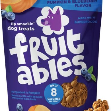 Fruitables Baked Dog Treats, Healthy Pumpkin Treat for Dogs, Low Calorie & Delicious, No Wheat, Corn or Soy, Made in the USA, Pumpkin and Blueberry Flavor, 12oz
