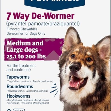 PetArmor 7 Way De-Wormer for Dogs, Oral Treatment for Tapeworm, Roundworm & Hookworm in Large Dogs & Puppies (Over 25 lbs), Worm Remover, Puppy Dewormer (Praziquantel & Pyrantel Pamoate), 2 Chewables