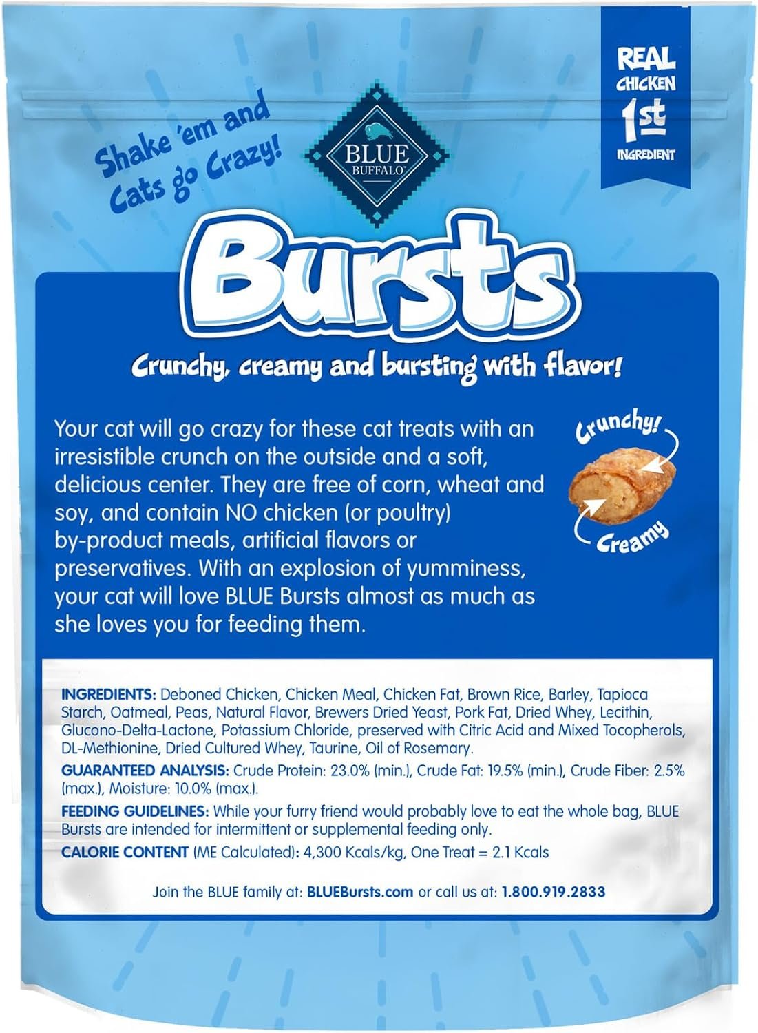 Blue Buffalo Bursts Crunchy & Creamy Cat Treats, Great for Training, Paw-Lickin' Chicken, 5-oz Bag - Image 2