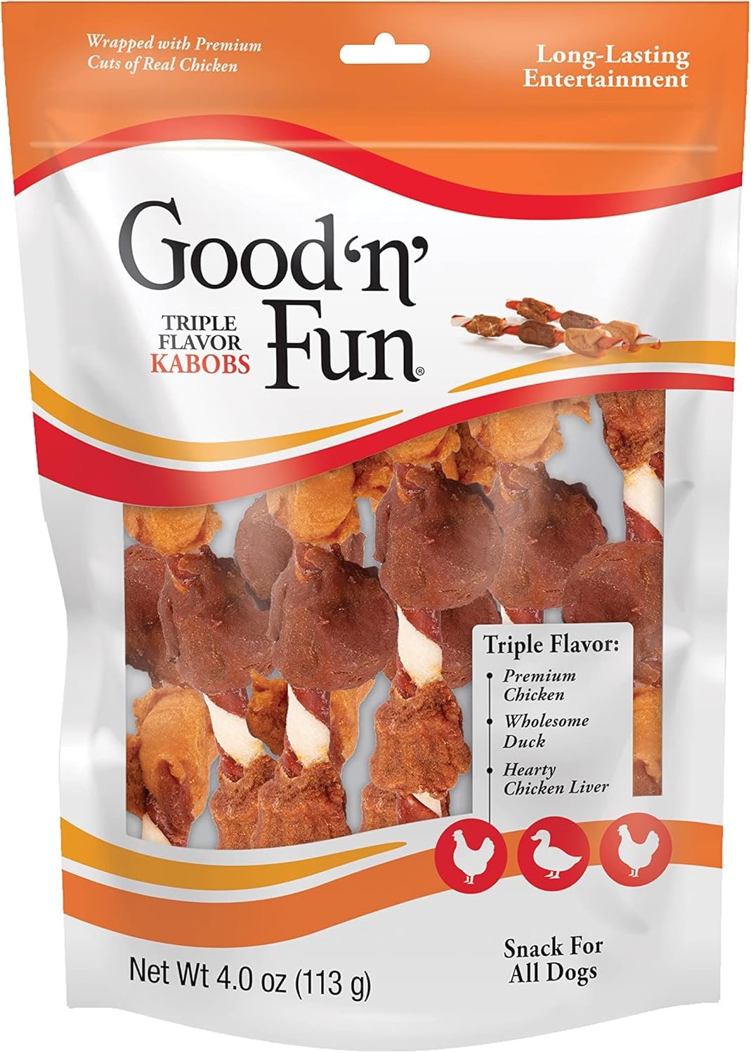 Good'N'Fun Triple Flavored Rawhide Kabobs For Dogs, 4-Ounce