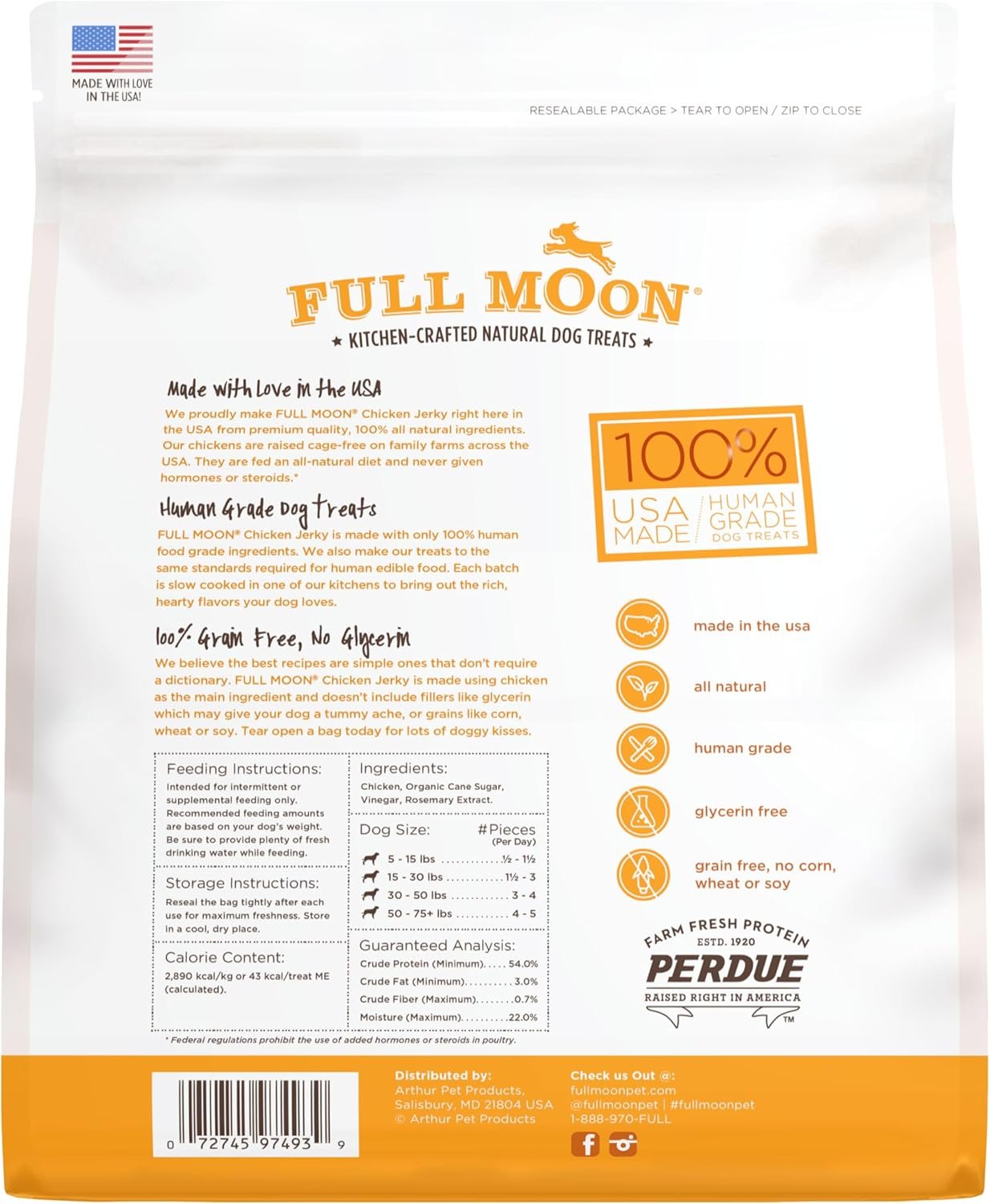 Full Moon Chicken Jerky Healthy All Natural Dog Treats Human Grade Made in USA Grain Free, 1.5 Pound (Pack of 1) - Image 2
