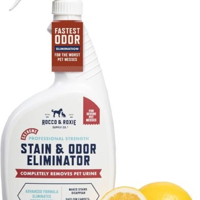 Rocco & Roxie Extreme Stain & Odor Eliminator for Strong Odor, Pet Urine Enzyme Cleaner Destroyer, Stain Remover, Dog Poop and Cat Pee, Enzymatic Carpet Cleaner Spray for Home, Puppy Potty Training