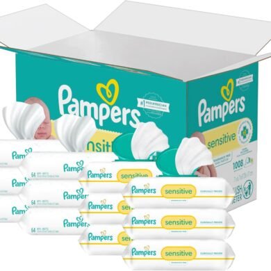 Pampers Sensitive Baby Wipes, Water Based, Hypoallergenic and Unscented, 8 Flip-Top Packs, 4 Refill Packs (1008 Wipes Total)