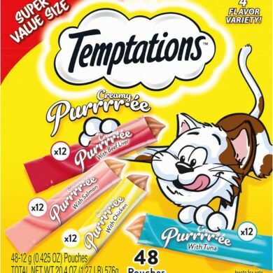 Temptations Creamy Puree Variety Pack of Lickable Cat Treats, 0.42 oz. Tubes, 48 Count