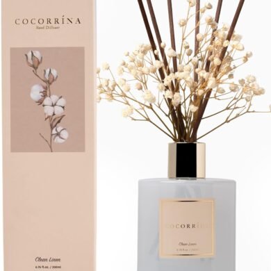 Cocorrína Reed Diffuser Set, Clean Linen 6.7 fl oz Scented Diffuser with Sticks Home Fragrance Reed Diffuser for Bathroom Shelf Decor