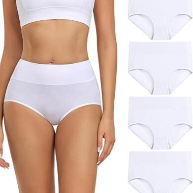 wirarpa Women's Cotton Underwear High Waisted Ladies Panties Full Coverage Briefs 4 Pack (Regular & Plus Size)