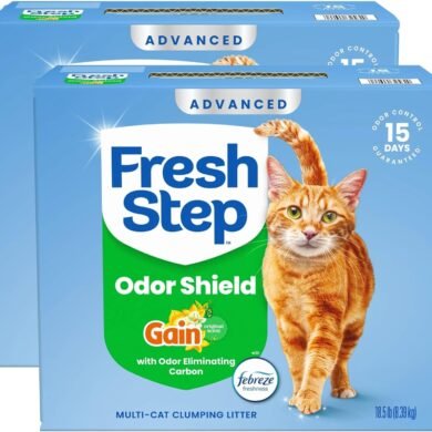 Fresh Step Odor Shield Advanced Multi Cat Clumping Litter with Febreze Freshness, Gain Original Scent, 18.5 lb Each, Pack of 2 (Package May Vary)