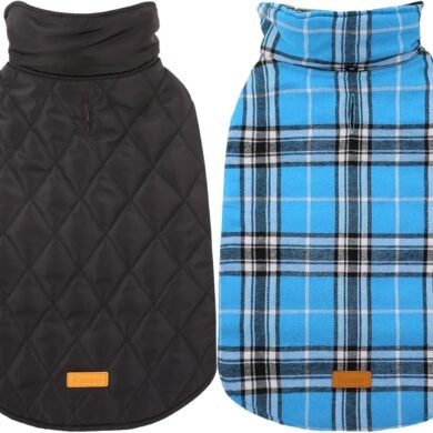 Kuoser Waterproof Dog Coat, Reversible Dog Jacket for Medium Dogs, Adjustable Durable Doggie Winter Coat Warm Puppy Cold Weather Apparel from Small to Large Breed, Blue M