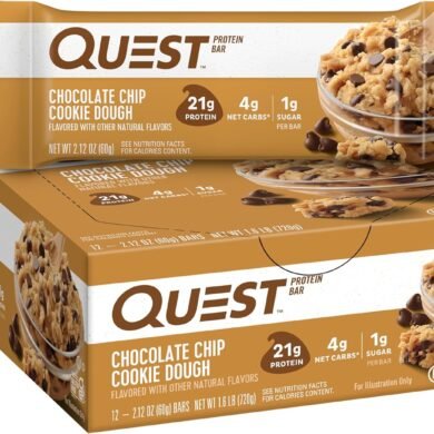Quest Nutrition Chocolate Chip Cookie Dough Protein Bars, High Protein, Low Carb, Gluten Free, Keto Friendly, 12 Count