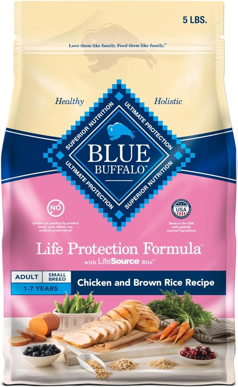 Blue Buffalo Life Protection Formula Adult Small Breed Dry Dog Food, Supports High Energy Needs, Made with Natural Ingredients, Chicken & Brown Rice Recipe, 5-lb. Bag