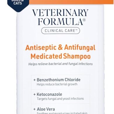 Veterinary Formula Clinical Care Antiseptic and Antifungal Medicated Shampoo for Dogs & Cats, 16 Fl Oz – Helps Alleviate Scaly, Greasy, red Skin – Paraben, Dye, Soap-Free (1 Pack)