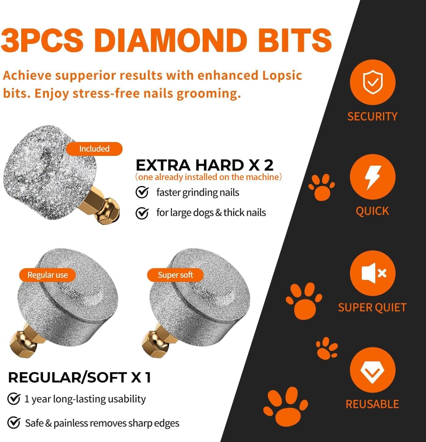 Dog Nail Grinder with 2 LED Lights Powerful 2 Speeds Super Quiet Dog Nail Trimmers with 3 Grinding Wheels Rechargeable Pet Dog Nail Clippers for Large Medium Puppy Dogs Dog Nail File Cat Nail Clipper - Image 5