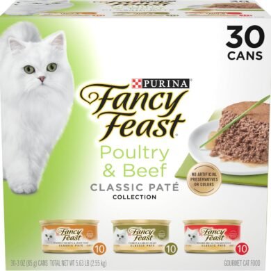 Fancy Feast Poultry and Beef Feast Classic Pate Collection Grain Free Wet Cat Food Variety Pack - (Pack of 30) 3 oz. Cans