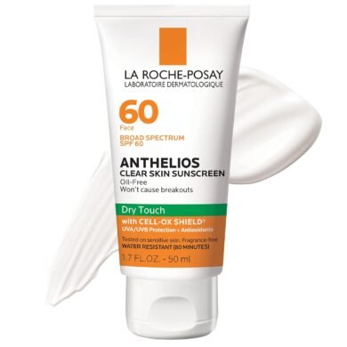 La Roche-Posay Anthelios Clear Skin Sunscreen Dry Touch SPF 60, Oil Free Sunscreen For Face, Oil Absorbing, Broad Spectrum SPF + Antioxidants, Non-Greasy, Oxybenzone Free, Travel Size