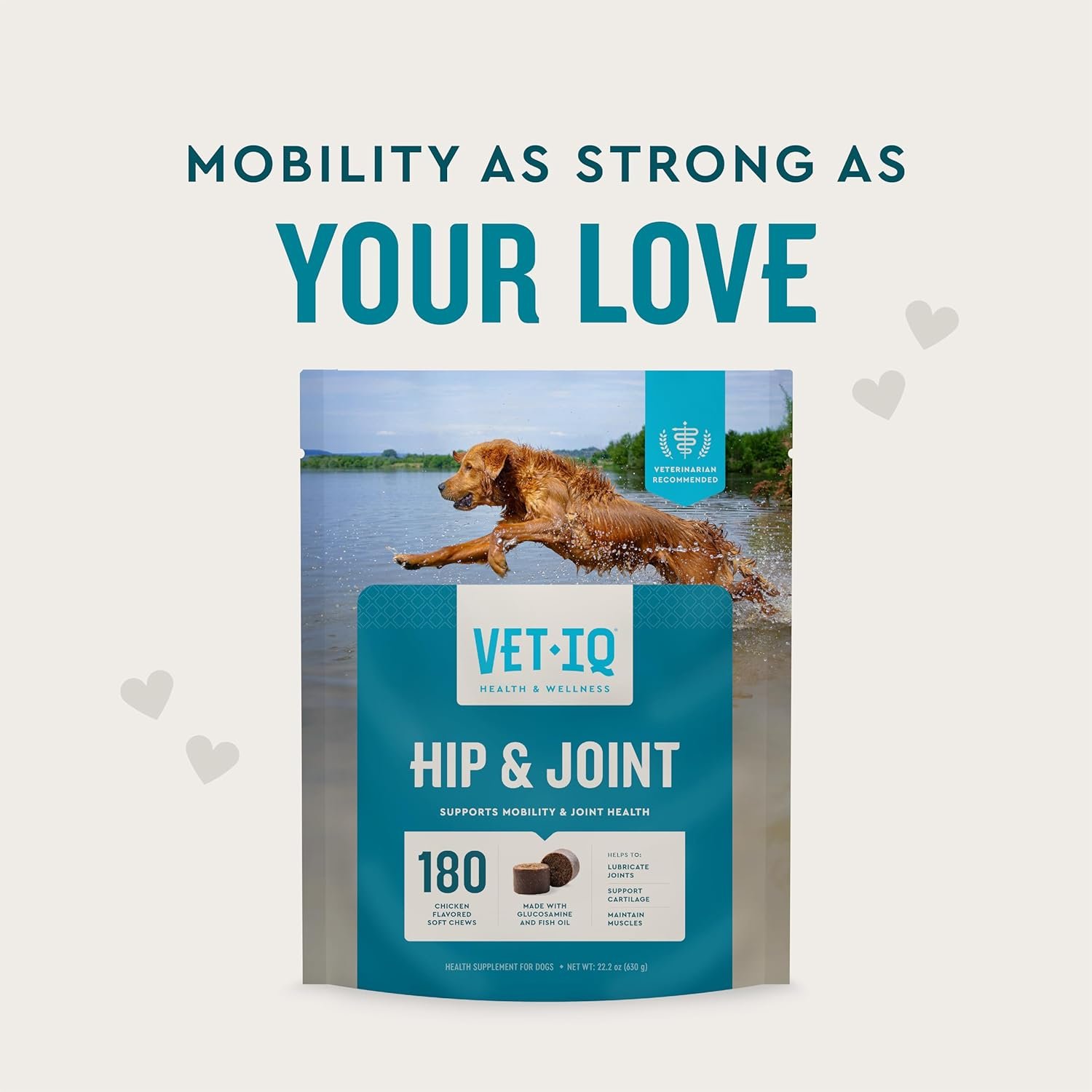 VetIQ Glucosamine Hip & Joint Supplement for Dogs, 180 Soft Chews, Joint Support Supplement with MSM and Krill, Dog Health Supplies Large & Small Breed, Chicken Flavored Chewables - Image 2