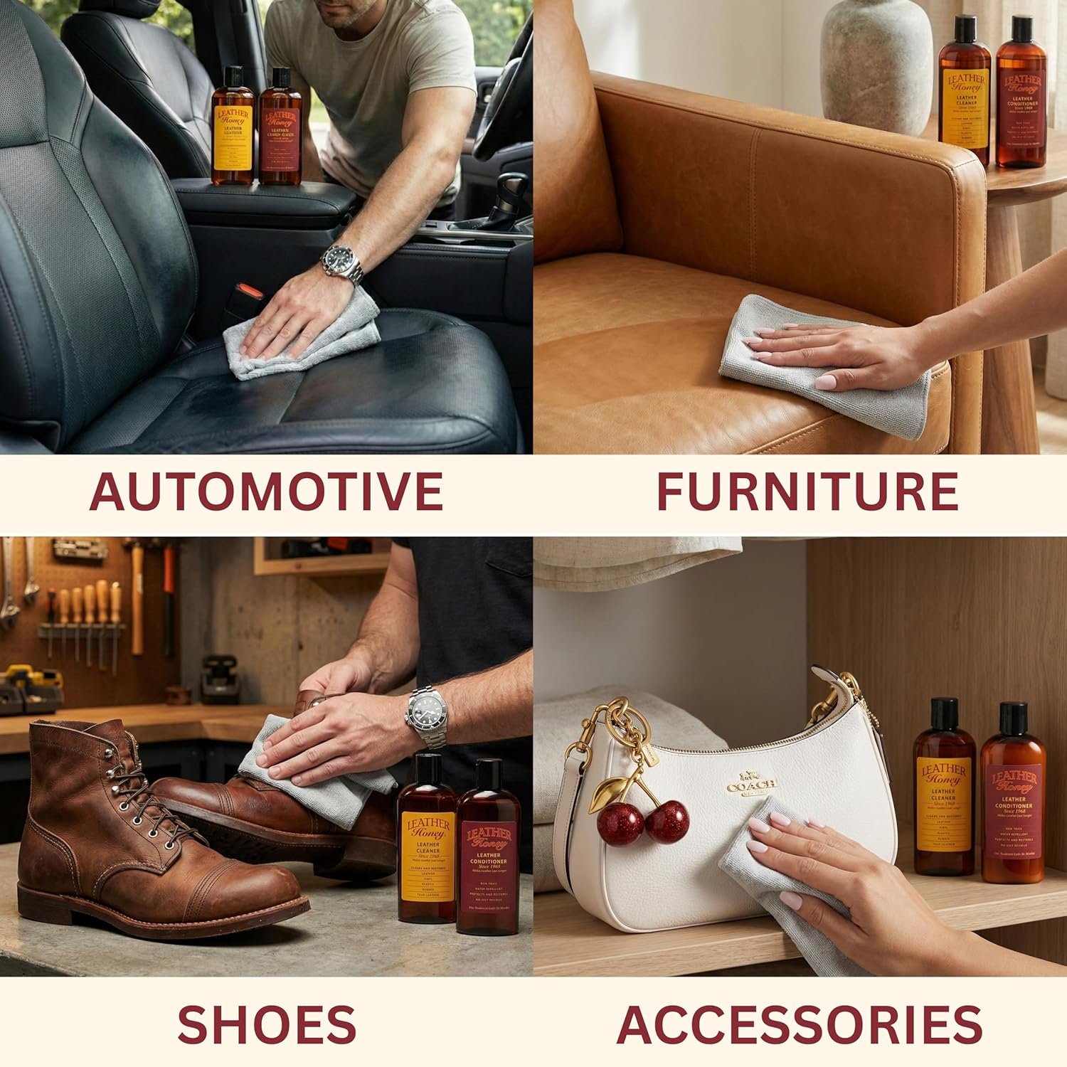 Leather Honey Leather Cleaner: Non-Toxic Leather Care Made in the USA Since 1968. Deep Cleans Leather, Faux & Vinyl - Couches, Car Seats, Purses, Tack, Shoes & Bags. Safe Any Colors & White Leather - Image 2