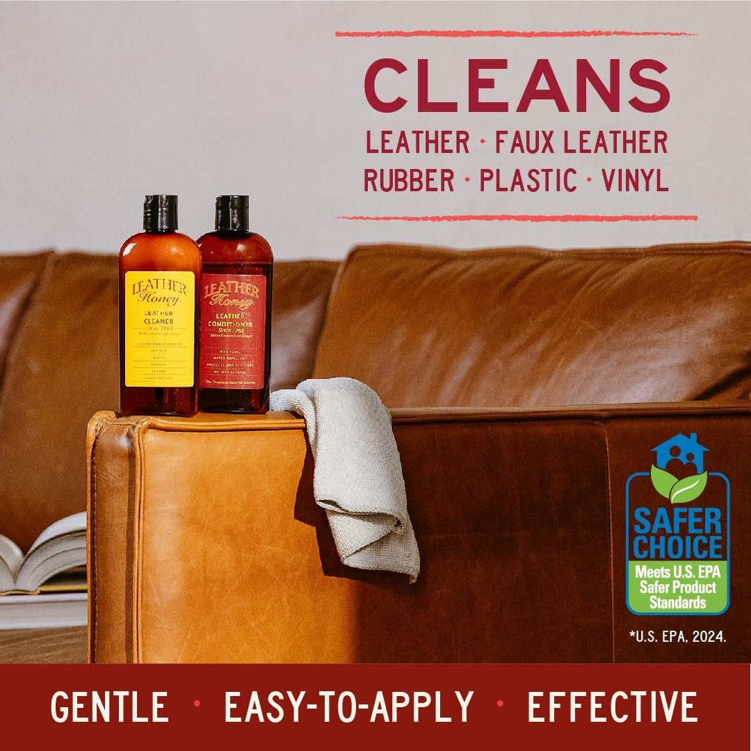 Leather Honey Leather Cleaner: Non-Toxic Leather Care Made in the USA Since 1968. Deep Cleans Leather, Faux & Vinyl - Couches, Car Seats, Purses, Tack, Shoes & Bags. Safe Any Colors & White Leather - Image 3