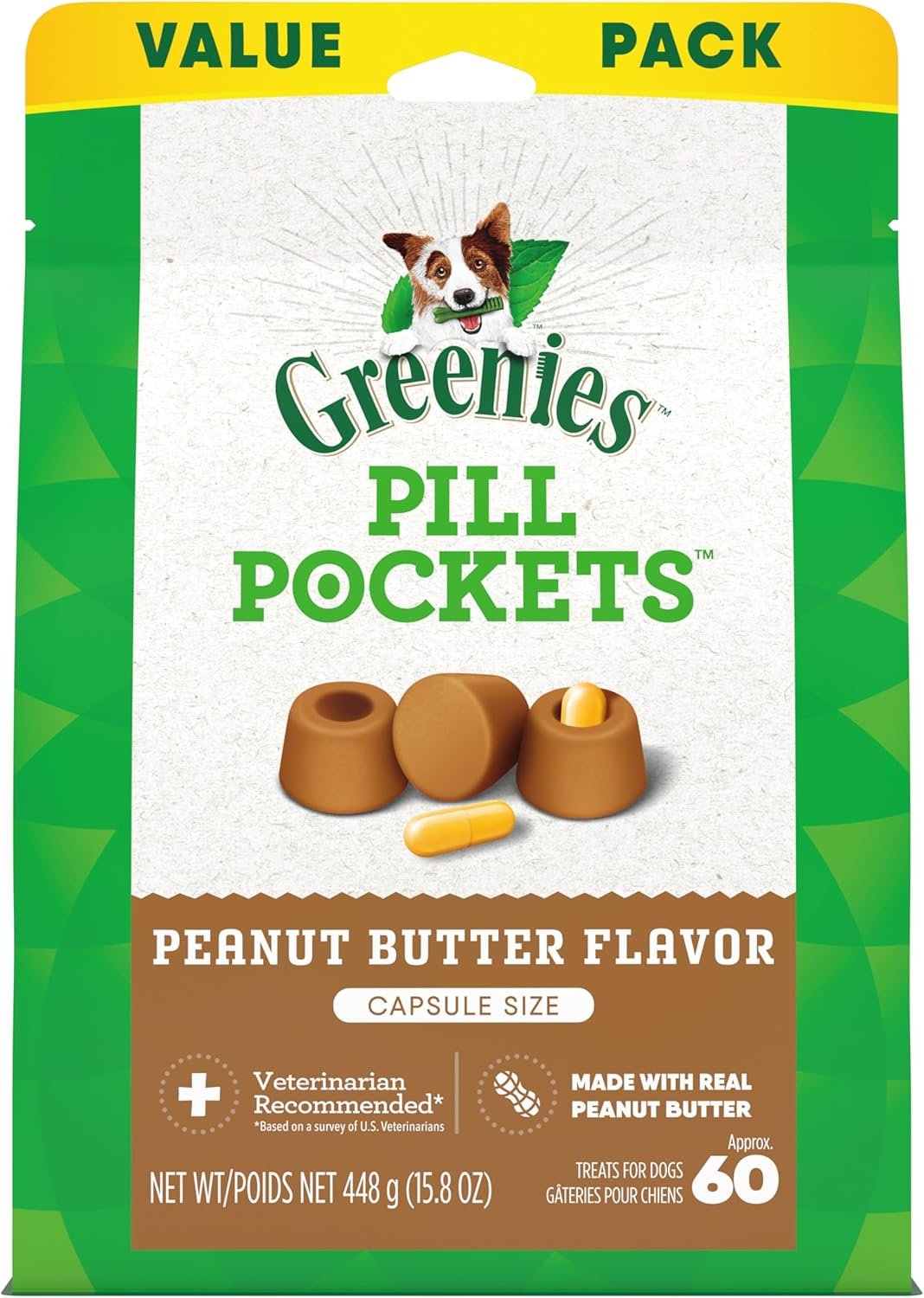 Greenies Pill Pockets for Dogs, Large Size Soft Dog Treats, Peanut Butter Flavor, 15.8 oz. Pouch