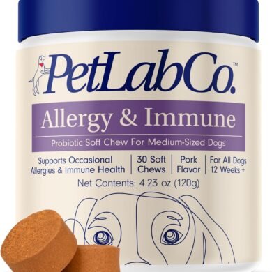 PetLab Co. Allergy & Immune Daily Probiotics for Dogs. Supports Yeast Production, Seasonal Allergies, Intermittent Itchiness, Gut & Digestive Health for Medium Size Dogs, Packaging May Vary