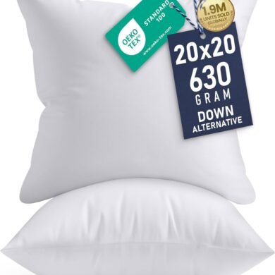 Utopia Bedding 20x20 Pillow Inserts, Set of 2, White – Indoor Decorative Throw Pillows for Bed, Sofa & Couch – Soft, Supportive & Fluffy Cushion Inserts