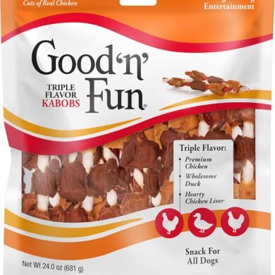 Good ‘n’ Fun Triple Flavor Kabobs Chews for All Dogs, 24 Ounces, Treat Your Dog to Chews Made from Beef Hide, Real Chicken, Pork Hide, Duck and Chicken Liver