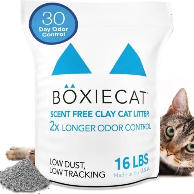 Boxie Unscented 30 Day Odor Control Clumping Clay Cat & Kitty Litter 16 lb, 99.9% Dust-Free, Hard Flat Top Clumps, No Fragrances No Fillers, Long-Lasting, Easy to Scoop