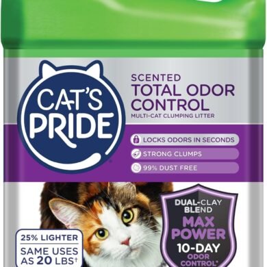 Cat's Pride Max Power: Total Odor Control - Up to 10 Days of Powerful Odor Control - Strong Clumping - 99% Dust Free - Multi-Cat Litter, Scented, 15 Pounds