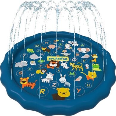 SplashEZ 3-in-1 Splash Pad, Sprinkler for Kids & Baby Pool for Learning – Toddler Sprinkler Pool, 60’’ Outside Water Toys – “from A to Z” Outdoor Play Mat for Babies & Toddlers