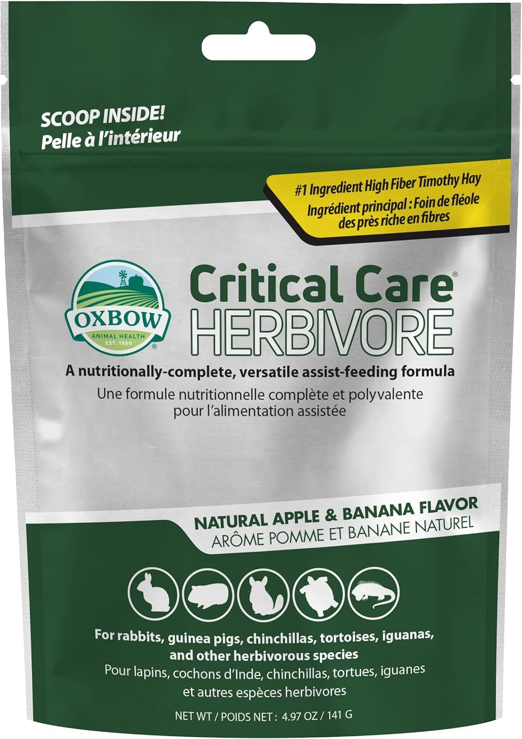 Oxbow Critical Care Herbivore, Emergency Guinea Pig Food, Rabbit Food for Recovery, Natural Apple Banana Flavor, Critical Care for Guinea Pig Emergency Kit, Made in USA, 141 Grams
