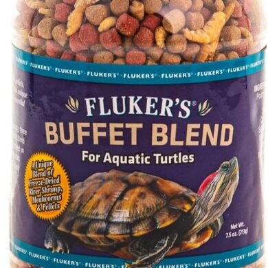 Fluker's Buffet Blend Aquatic Formula, Turtle Food with Freeze, Dried Shrimp, Mealworms, and Vitamin Enriched Pellets, 7.5 oz