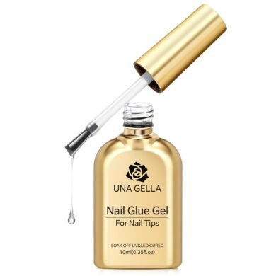 UNA GELLA 9 in 1 Gel Nail Glue U V Light Super Hold for Gel Nails Tips, 10 ml Brush On Nail Glue for Light-Color Press On Nails, Rhinestones, Base Coat, Blooming Art, Acrylic Tips Lamp Needed