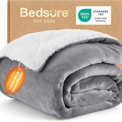Bedsure GentleSoft Sherpa Fleece Throw Blanket for Couch – Thick & Cozy Christmas Blanket for Winter, Non-Heated, Soft Fuzzy Plush Throw Gifts for Women and Men, Grey, 50x60 Inches
