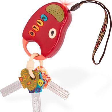 B. toys – Toy Car Keys with Lights & Sounds – FunKeys – Interactive Baby Toy for Toddlers – Pretend Play Keys with Realistic Sounds & Colorful Design – Encourages Fine Motor Skills – 10+ Months – Red