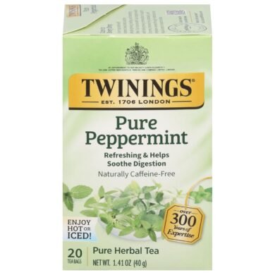 Twinings Pure Peppermint Herbal Tea Individually Wrapped Bags, 20 Count (Pack of 1), Fresh Minty Flavour, Naturally Caffeine-Free, Enjoy Hot or Iced, 20 Teabags