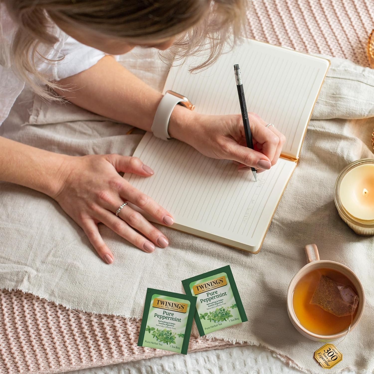 Twinings Pure Peppermint Herbal Tea Individually Wrapped Bags, 20 Count (Pack of 1), Fresh Minty Flavour, Naturally Caffeine-Free, Enjoy Hot or Iced, 20 Teabags - Image 3