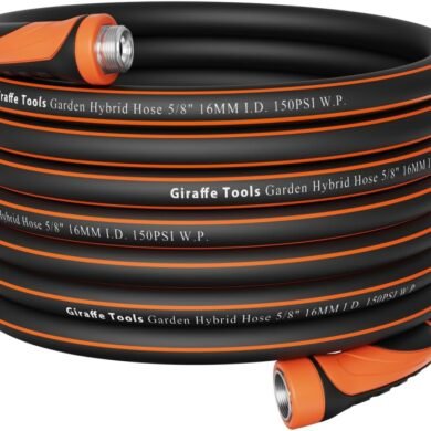 Giraffe Tools Garden Hose 100ft x 5/8", Water Hose Heavy Duty, Flexible, Lightweight Hybrid Hose with Swivel Handle, Male to Female Fittings, Burst 600 PSI