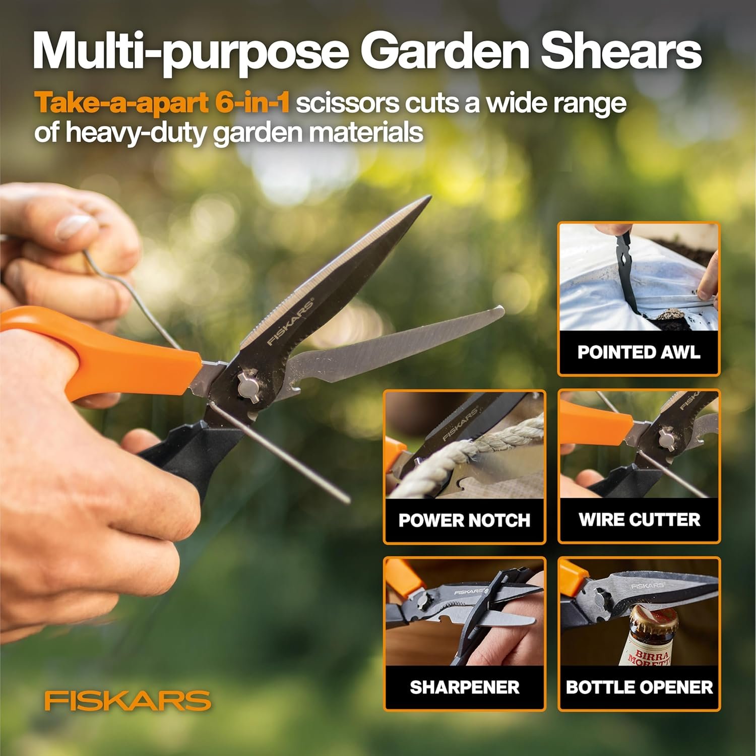 Fiskars House Essentials for New Home Tool Set, 6 Piece Kit w/Loppers, Garden Scissors, Pruners, Folding Saw, IsoCore Hammer, & Utility Knife, Indoor DIY & Outdoor Gardening, Great Housewarming Gifts - Image 4