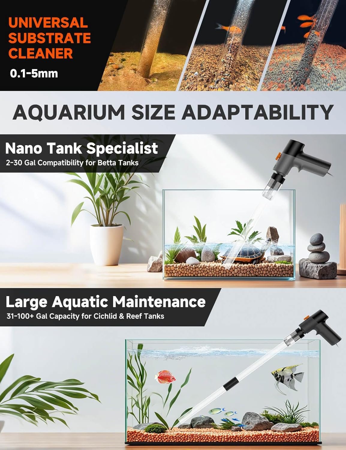 Electric Aquarium Gravel Cleaner - High-Pressure Fish Tank Cleaner with Gravel Vacuum for Aquarium, 6-in-1 Multifunction Aquarium Vacuum Gravel Cleaner with Water Changer & Sand Filter - Image 4