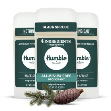 Humble Aluminum-Free Deodorant for Women & Men, Black Spruce - Clean & Fresh Natural Deodorant Stick with Essential Oils for Long-Lasting Odor Control - 3 Pack